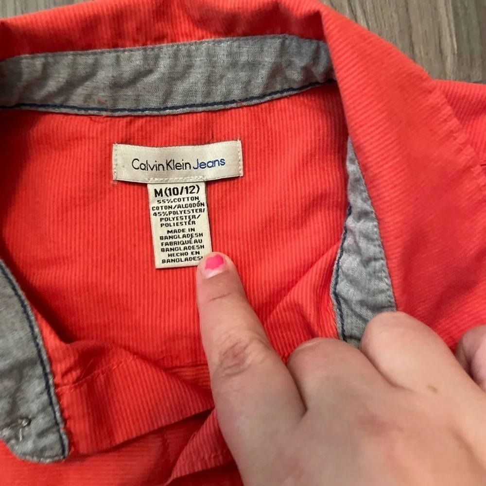Calvin Klein Jeans Boys Orange Button Down Shirt Short Sleeve size M